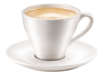Xícara branca com café expresso cremoso isolado em fundo transparente