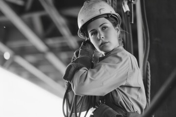 Obraz premium Celebrating labor day: powerful black and white image capturing the versatility of woman at work, showcasing their strength, dedication, and contributions across diverse professions and industries