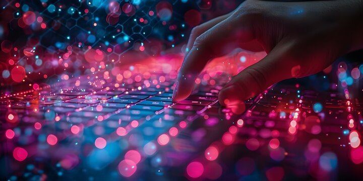 Efficiently search online with a touch screen search bar on digital platforms for websites and apps. Concept Digital Platforms, Touch Screen Search, Efficient Online Search, Website Navigation