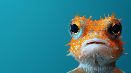   A tight shot of a fish's expressive eyes and peculiar expression - obrazy, fototapety, plakaty