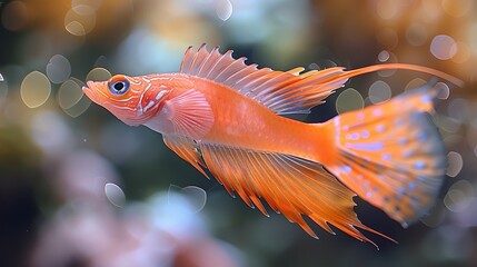   A tight shot of an orange fish, its back peppered with bubbles, against a blurred background
