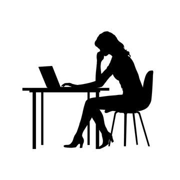 recommend clip art: silhouette of woman working on laptop at desk - vector illustration