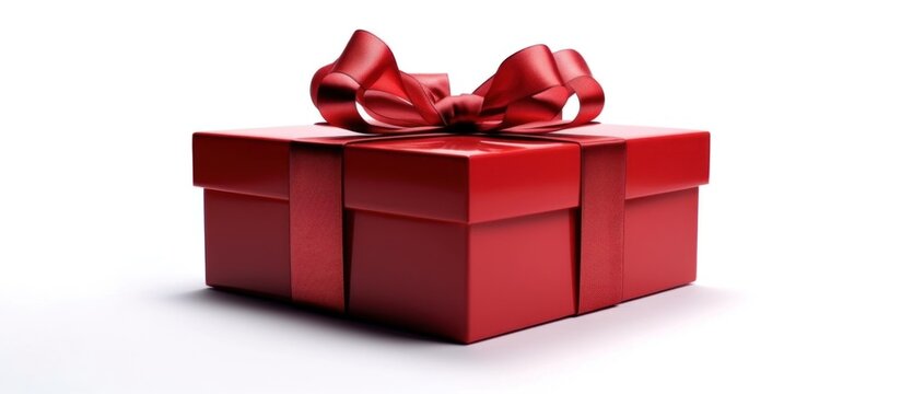 Red gift box with ribbon isolated on white background.AI generated image