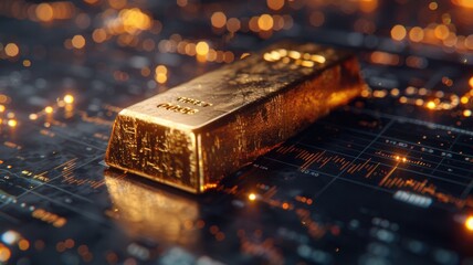 one single Gold bar resting on a stocks. Generative AI