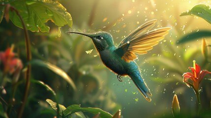 Fototapeta premium Illustrate the enchanting scene of a hummingbird in action