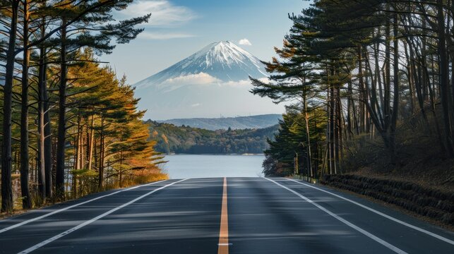 beautiful road with autumn colors Near Mountain.AI generated image