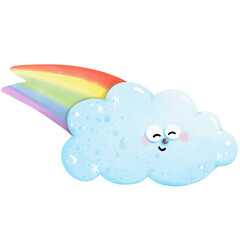 rainbow and clouds in sunny day, smiley colorful rainbow. season and weather clipart for memo , book , note , card ,planner png decoration.