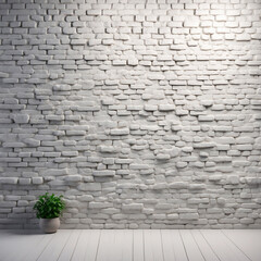 White brick wall and indoor plant on the floor