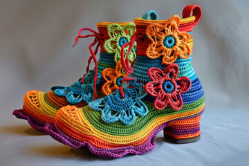 Irish lace bright crocheted shoes