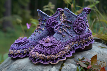 Obraz premium Stylish crocheted shoes in Irish lace style