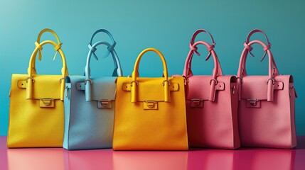 Unveil a spectrum of choices in a handbags collection that embraces colorful elegance - obrazy, fototapety, plakaty
