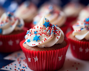 Independence day of America cupcake background. USA flag.