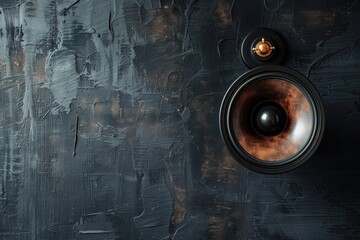 Loudspeaker on a black wall background - obrazy, fototapety, plakaty