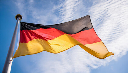 Fahne, die Nationalfahne von Deutschland flattert im Wind - obrazy, fototapety, plakaty