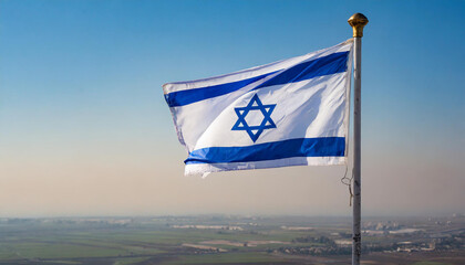 Fahne, die Nationalfahne von Israel flattert im Wind - obrazy, fototapety, plakaty