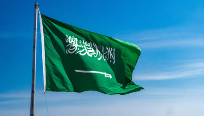 Fahne, die Nationalfahne von Saudi Arabien flattert im Wind - obrazy, fototapety, plakaty