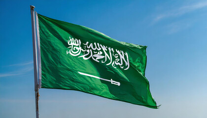 Fahne, die Nationalfahne von Saudi Arabien flattert im Wind - obrazy, fototapety, plakaty