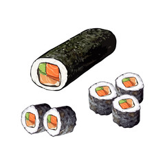 Hand drawn vector illustration of Kimbap or Korean Seaweed Rice Rolls