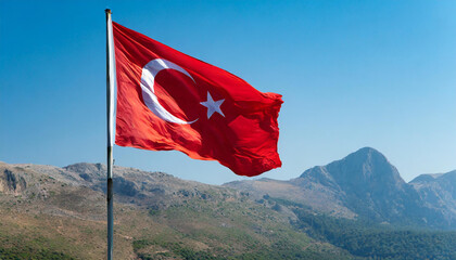 Fahne, die Nationalfahne von der Türkei flattert im Wind - obrazy, fototapety, plakaty