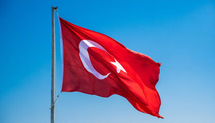 Fahne, die Nationalfahne von der Türkei flattert im Wind - obrazy, fototapety, plakaty