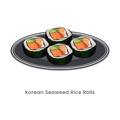 Hand drawn vector illustration of Kimbap or Korean Seaweed Rice Rolls