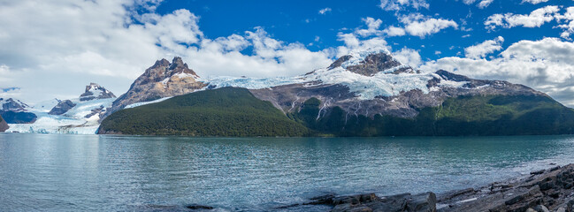 Panoramic View of Glacier Spegazzini and Lake in a Valley