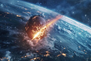 Meteor glowing as it enters the Earth's atmosphere - obrazy, fototapety, plakaty