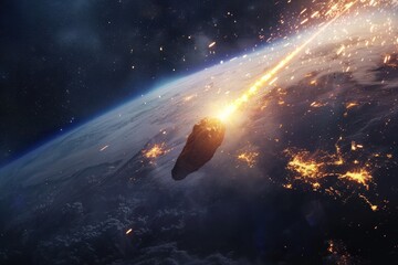 Meteor glowing as it enters the Earth's atmosphere - obrazy, fototapety, plakaty