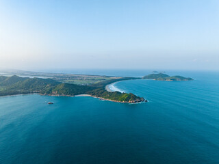 Aerial photography of the summer coastline of Dahuajiao, Wanning, Hainan, China