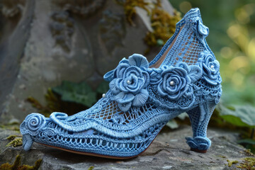 Women's crocheted heels in Irish lace style