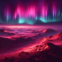 Surreal Red Aurora over an Alien Desert