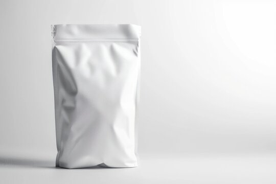 Mockup of an empty paper white bag with zip closure white background