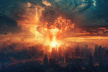 Explosion of nuclear bomb in the city - obrazy, fototapety, plakaty