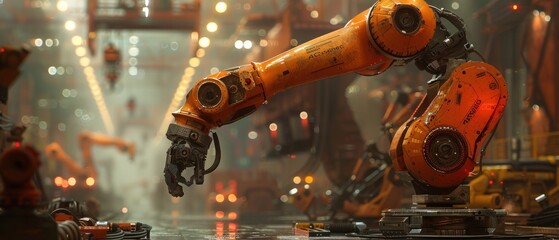 Bathed in the glow of the factory's overhead lights, the robotic arm moves with fluidity and grace, its movements a mesmerizing dance of technology and innovation.