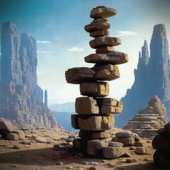 Rocks balancing. Background for design, print, card (greeting card), banner, poster, flyer, advertising, wallpaper.