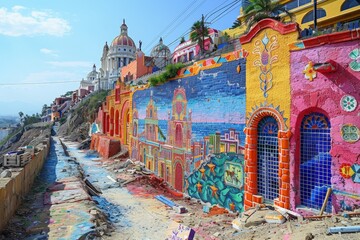 Fototapeta premium A colorful, large-scale street mural brings life and culture to an urban landscape