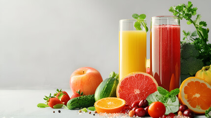 Fresh juice mix fruit, healthy drinks on wooden table ,assorted of vegetable smoothie, healthy lifestyle