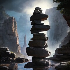 Rocks balancing. Background for design, print, card (greeting card), banner, poster, flyer, advertising, wallpaper.