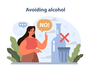 Avoiding Alcohol visual. A person confidently rejects alcohol, symbolizing the choice for a sober.