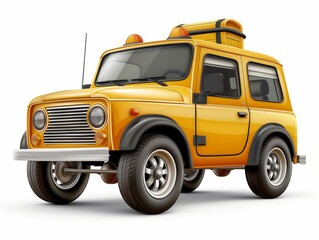 Retro styled yellow suv illustration, isolated on white background