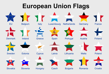 European Union flag vector icons set in the shape of star. EU flag illustration - obrazy, fototapety, plakaty