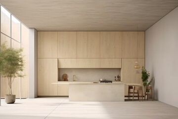 A kitchen with a white counter and a wooden cabinet