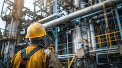 Fototapeta premium Close up of worker at oil refinery