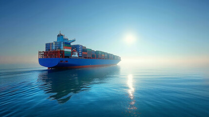 Ocean container freighter is transporting, global import and export trade routes