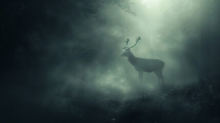 Glowing mysterious animals in misty forest