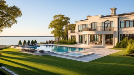Mediterranean inspired villa with a sprawling garden and a private beach access in the exclusive Hamptons, New York - Powered by Adobe