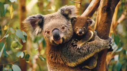 Foto op Canvas Koala, phascolarctos cinereus, Female carrying Young on its Back © romanets_v