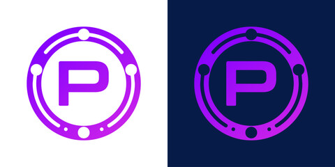 letter P logo design with dotted gradient digital circles, for digital, technology, data