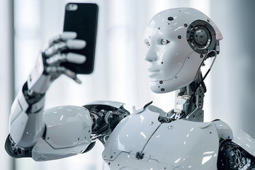 Robot making selfie as a blogger