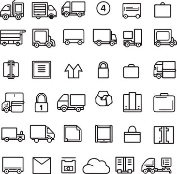 Delivery vehicle icons set black and white background